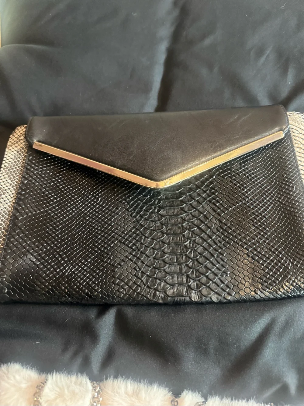Classic Black Snake-Texture Envelope Clutch